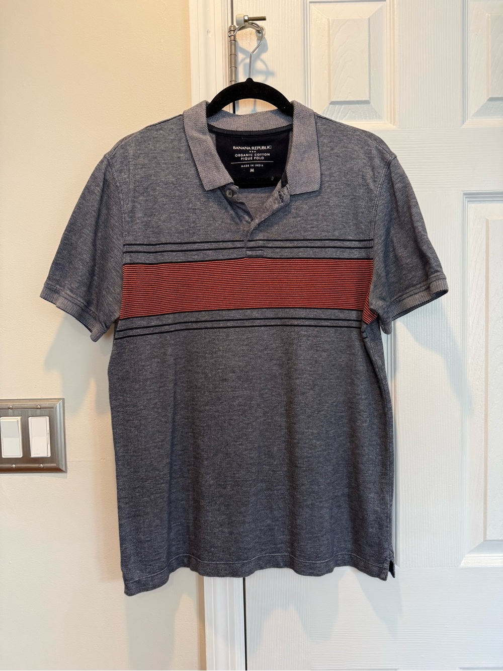 Banana Republic Men’s Heather Gray Polo with Red Stripe